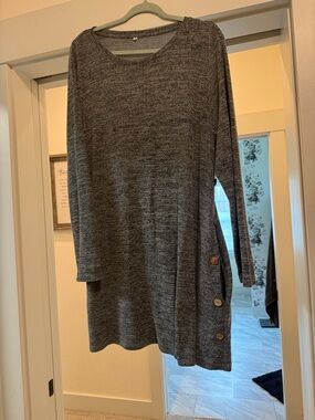 Cozy Gray Knit Tunic with Side Button Detail
